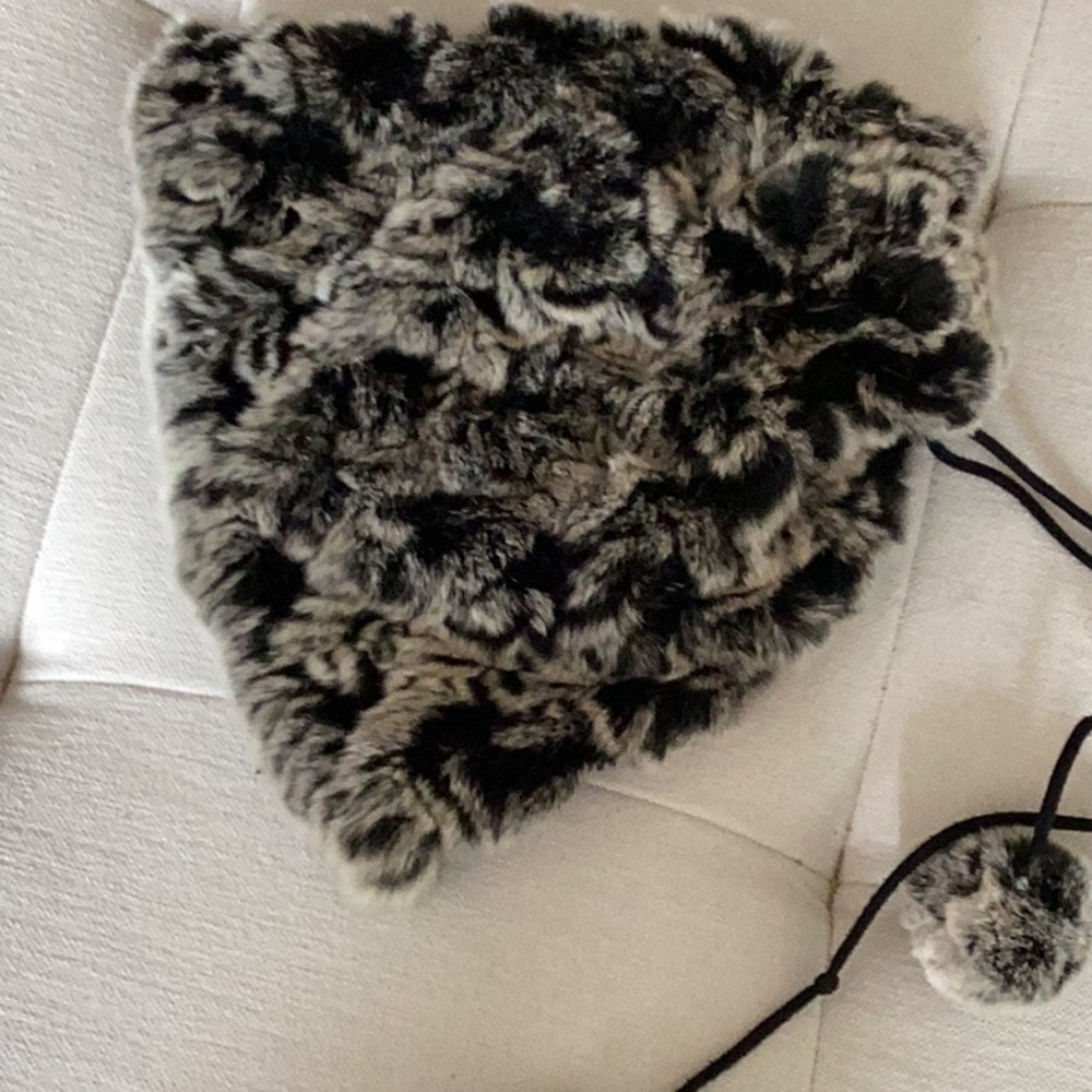 Real rabbit, hat, or scarf, very soft, black, and white